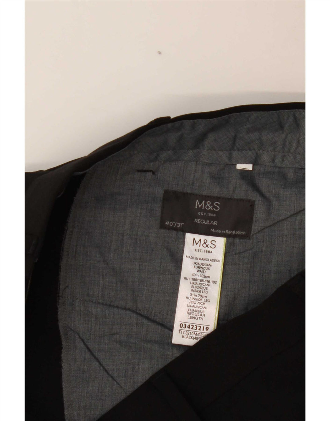 Męskie spodnie garniturowe Marks & Spencer W40 L31, czarny poliester