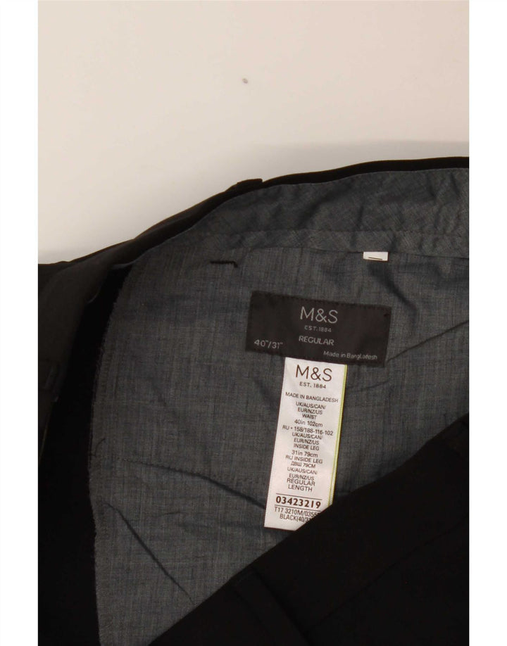 Męskie spodnie garniturowe Marks & Spencer W40 L31, czarny poliester