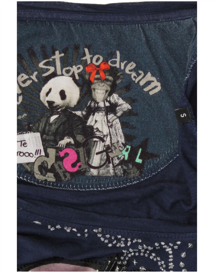 Damska bluzka Desigual w abstrakcyjny wzór Top UK 10, mała, granatowa