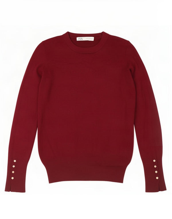 Damski sweter z okrągłym dekoltem Zara UK 8 Small Burgundowa wiskoza