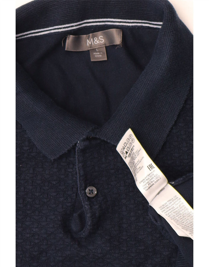MARKS & SPENCER Męski sweter z golfem, duży, granatowy, bawełniany