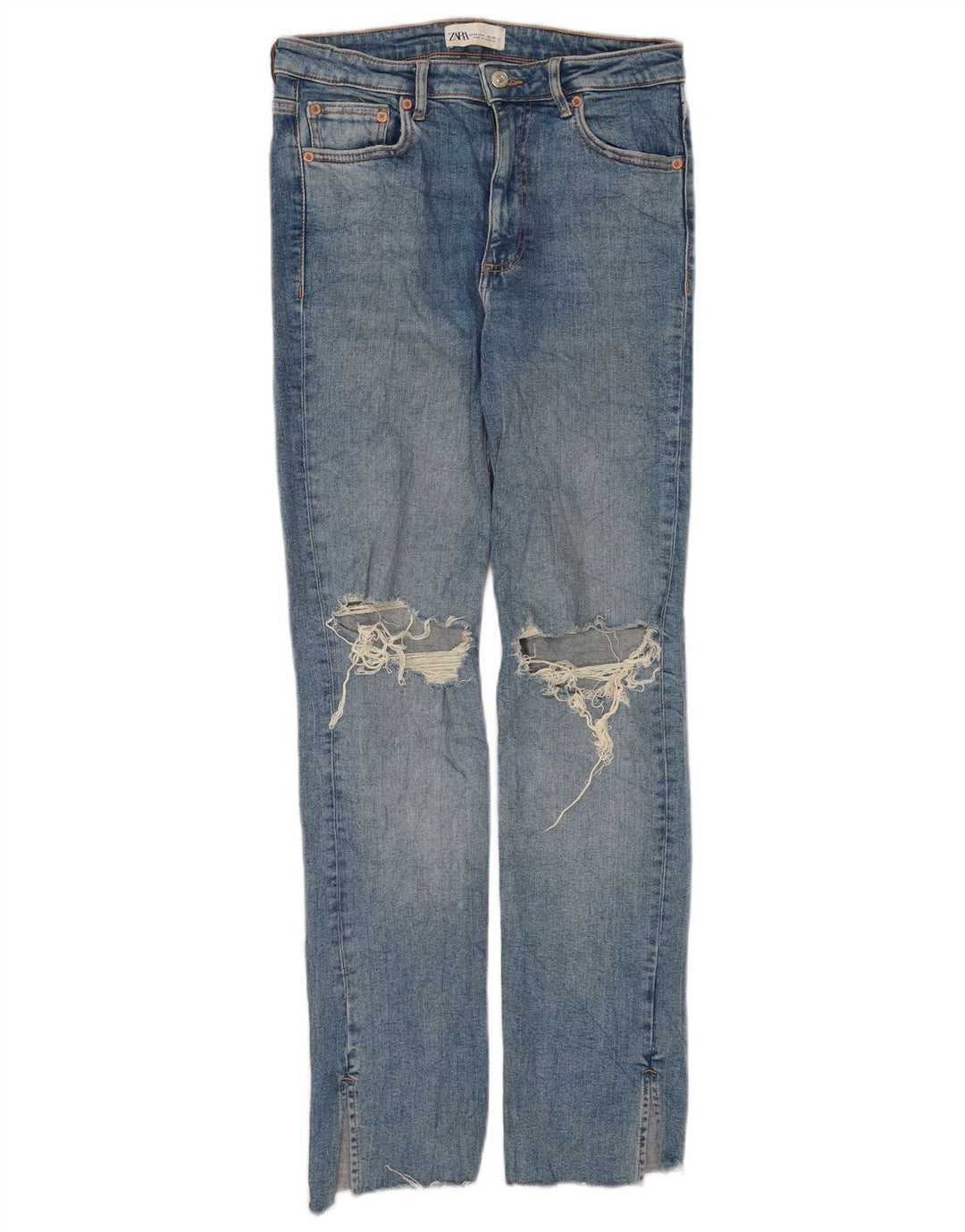 Damskie jeansy Zara w trudnej sytuacji, EU 40 Medium W30 L31, niebieska bawełna