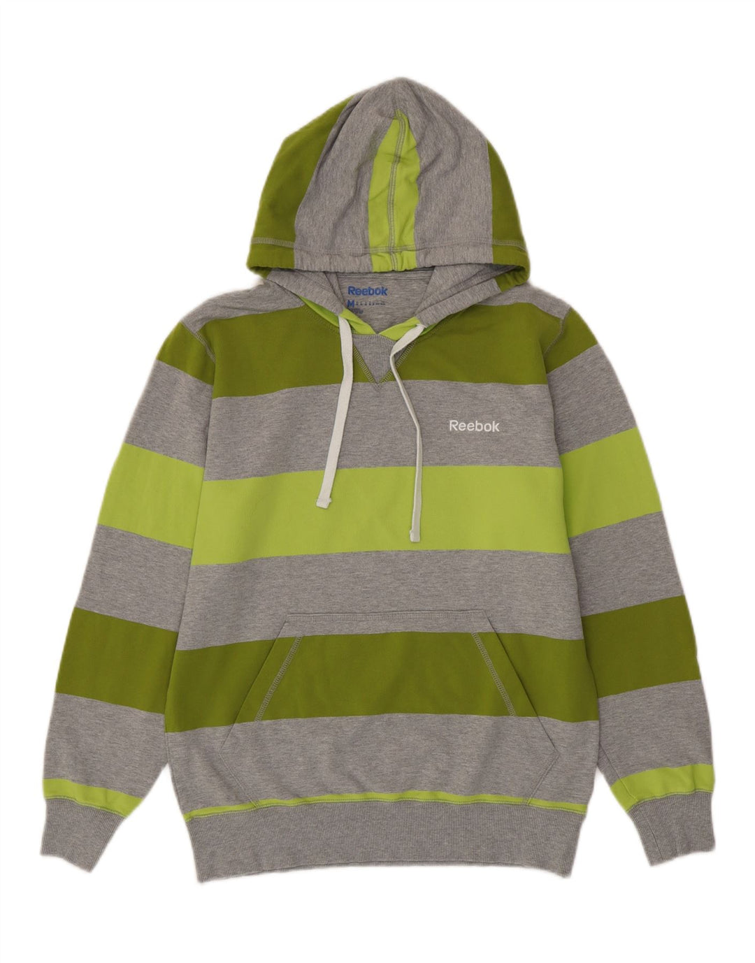 REEBOK Mens Hoodie Jumper Medium Grey Striped Cotton Vintage Reebok and Second-Hand Reebok from Messina Hembry 