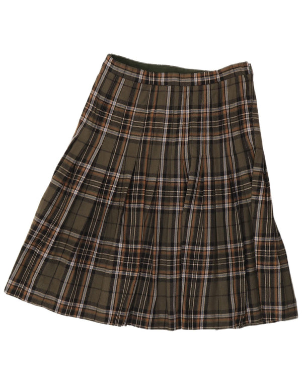 Vintage damska plisowana spódnica w kształcie litery A z wysokim stanem IT 46 Large W30 Khaki Check