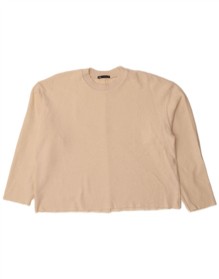 Damski sweter oversize Zara z okrągłym dekoltem UK 16, duży w kolorze złamanej bieli