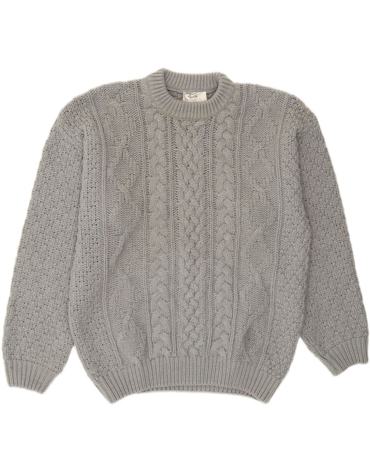 Vintage męski sweter z wycięciem pod szyją, duży, szary, wełniany