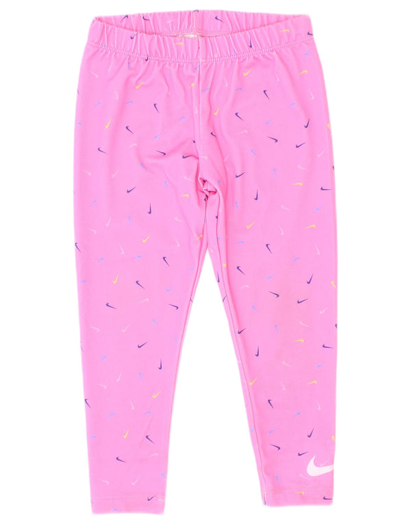 Dziewczęce legginsy Nike Dri Fit z grafiką 3-4 lata XS, różowe, poliestrowe