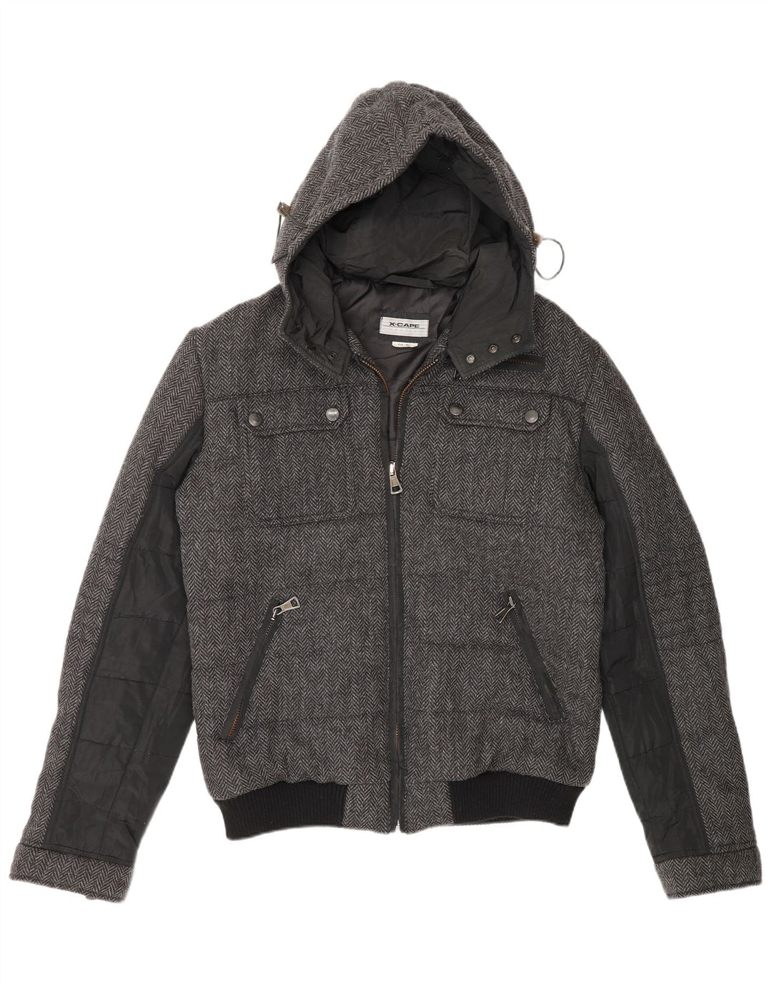 Męska ocieplana kurtka z kapturem X-Cape UK 42 XL Szara, dziewicza wełna w jodełkę