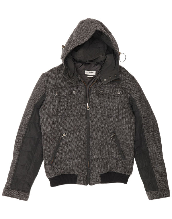 Męska ocieplana kurtka z kapturem X-Cape UK 42 XL Szara, dziewicza wełna w jodełkę
