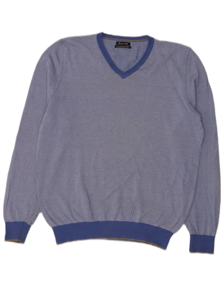 Męski sweter Massimo Dutti z dekoltem w kształcie litery V, duży, niebieski, bawełniany