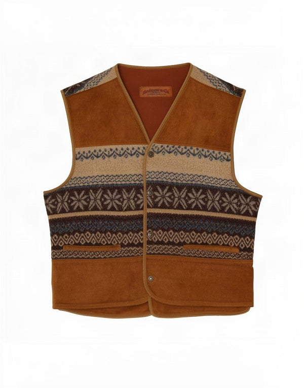 Zamszowa kamizelka męska zapinana na zamek UK 36 Small Brown Fair Isle