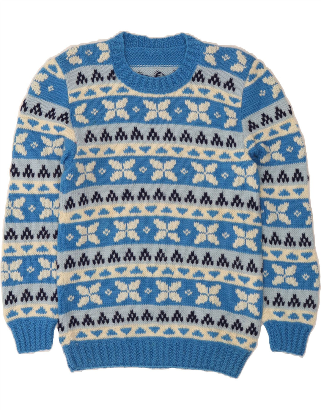 Męski sweter z okrągłym dekoltem w stylu VINTAGE, mały niebieski Fair Isle