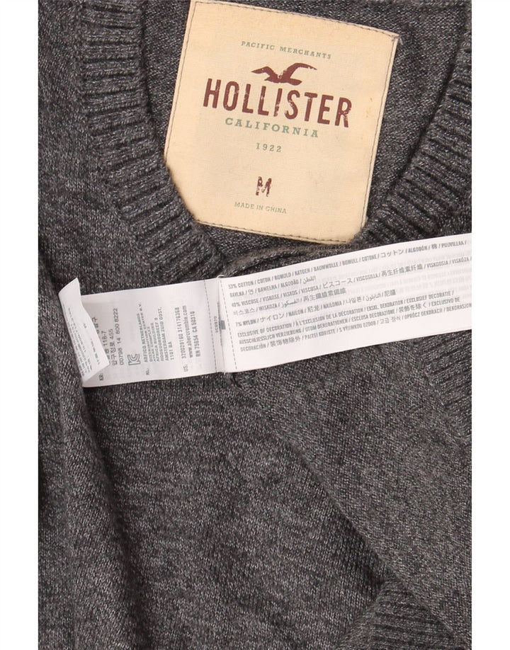 Męski sweter Hollister z dekoltem w kształcie litery V, średnioszary, bawełniany
