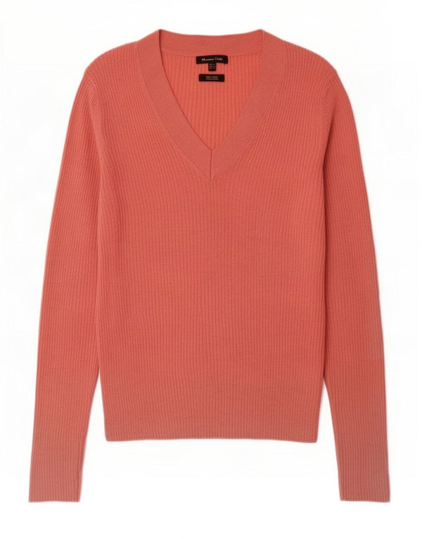 Sweter damski Massimo Dutti z dekoltem w kształcie litery V, UK 12, średni różowy jedwab
