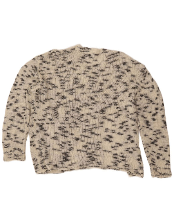 Damski sweter ZARA z okrągłym dekoltem UK 16, duży, w kolorze złamanej bieli, nakrapiany