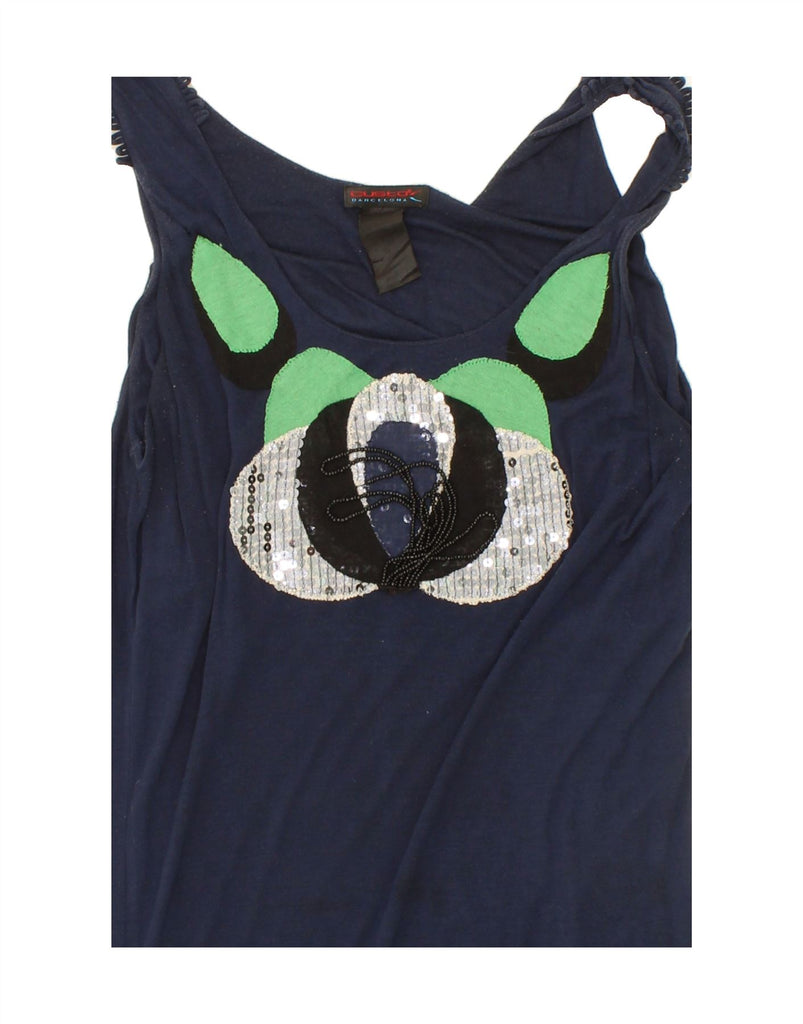 CUSTO BARCELONA Womens Graphic Vest Top UK 10 Small Navy Blue Vintage Custo Barcelona and Second-Hand Custo Barcelona from Messina Hembry 
