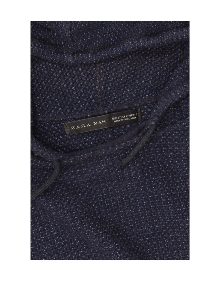 ZARA Mens Hooded Sweater Large Navy Blue Vintage Zara and Second-Hand Zara from Messina Hembry 