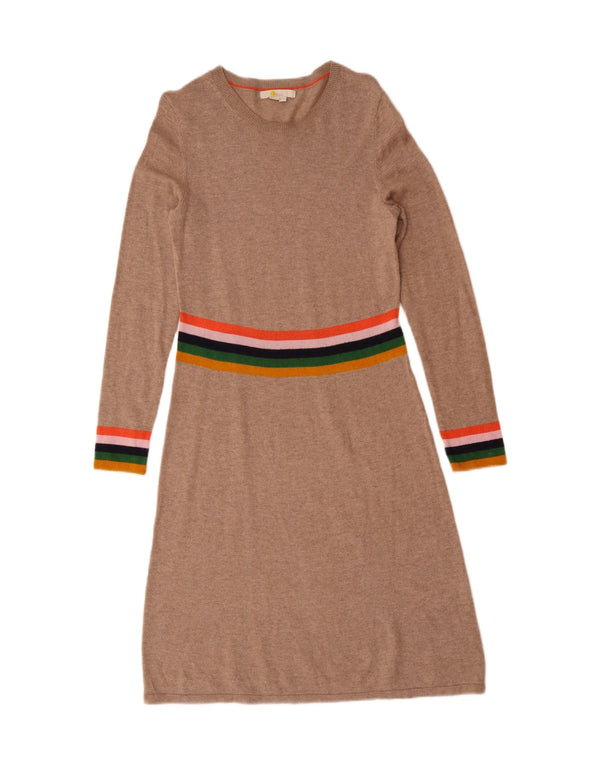 BODEN Womens Long Sleeve Jumper Dress UK 10 Small Brown Striped Viscose