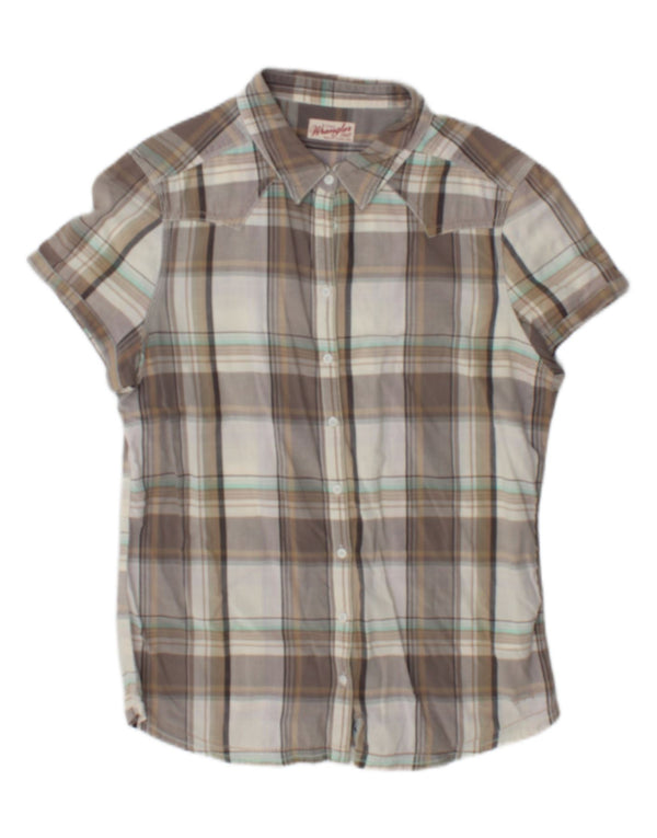Wrangler Womens Short Sleeve Shirt UK 18 XL Grey Plaid Cotton