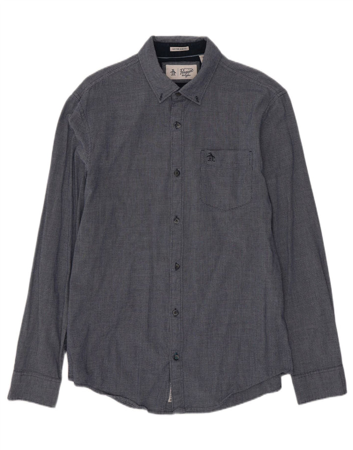 Koszula męska Penguin Heritage Slim Fit, średni granatowy geometryczny sztuczny jedwab