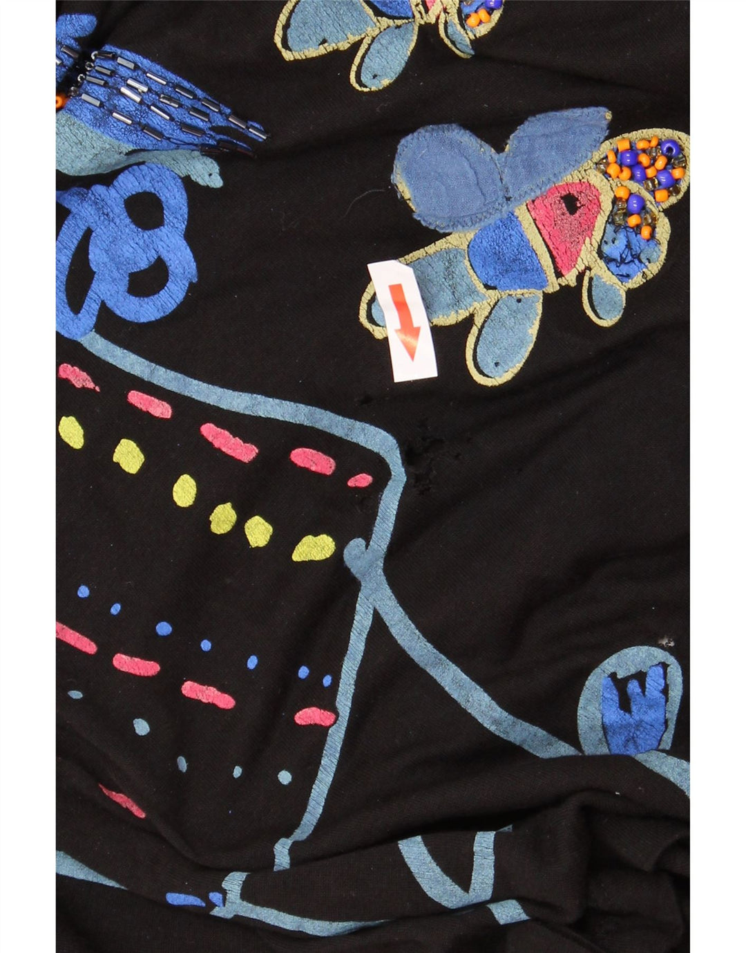 Damski top graficzny DESIGUAL z długim rękawem UK 16, duży, czarny