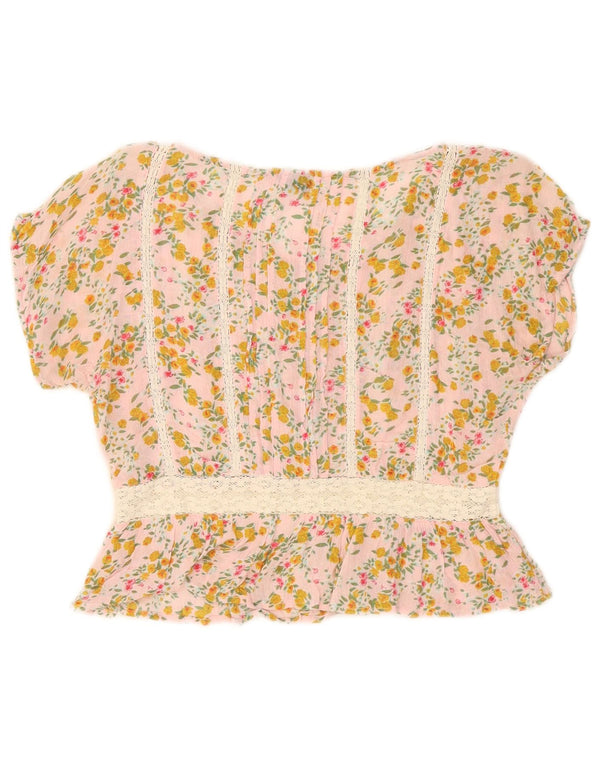 Topshop Womens Crop Oversized Blouse Top UK 6 XS  Pink Floral Viscose