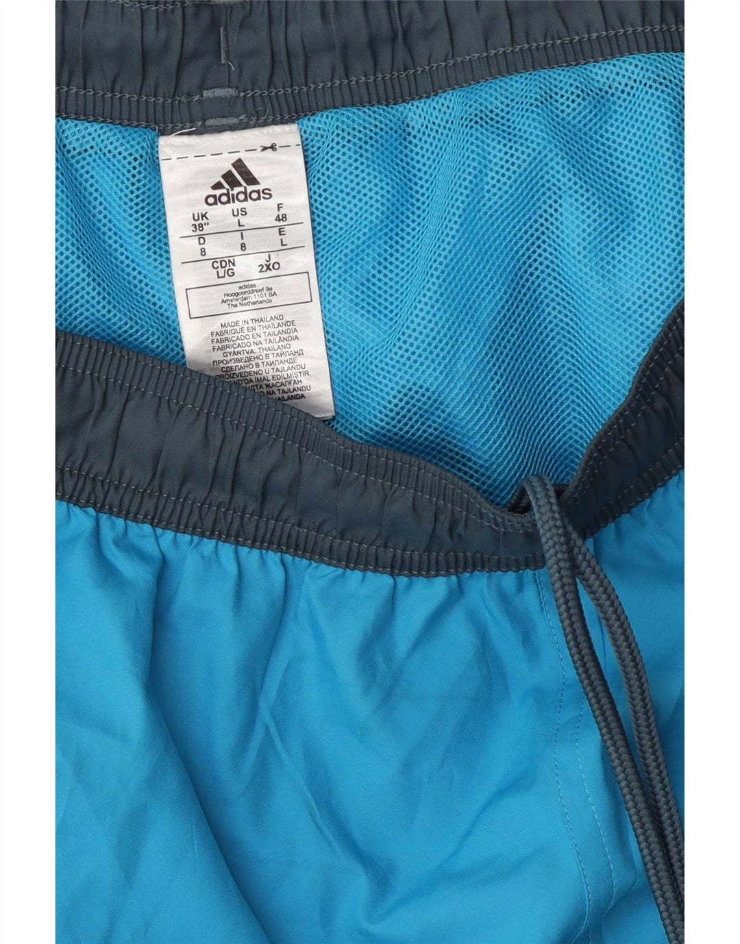 Męskie spodenki sportowe Adidas z grafiką, duże, niebieskie, z blokami kolorów, z poliestru