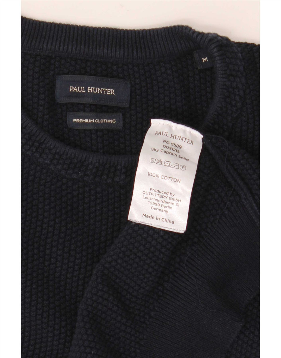 Vintage męski sweter z okrągłym dekoltem, średni granatowy, bawełniany