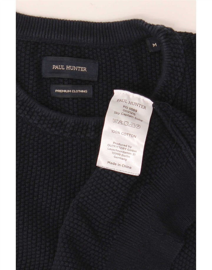 Vintage męski sweter z okrągłym dekoltem, średni granatowy, bawełniany