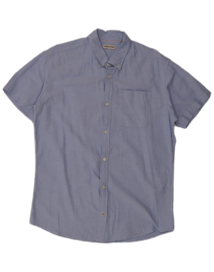 Koszula męska z krótkim rękawem Jack & Jones, XL, niebieska, bawełniana
