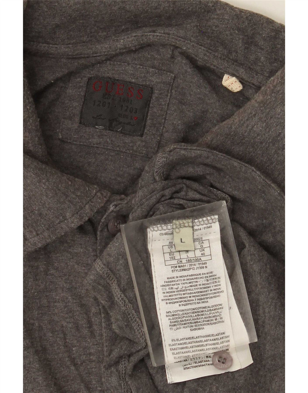 Męska koszulka polo Guess z długim rękawem, duża, szara, bawełniana