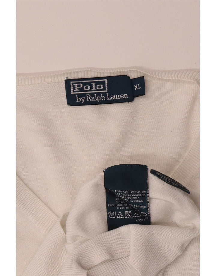 POLO RALPH LAUREN Męski sweter z dekoltem w kształcie litery V XL, biała bawełna