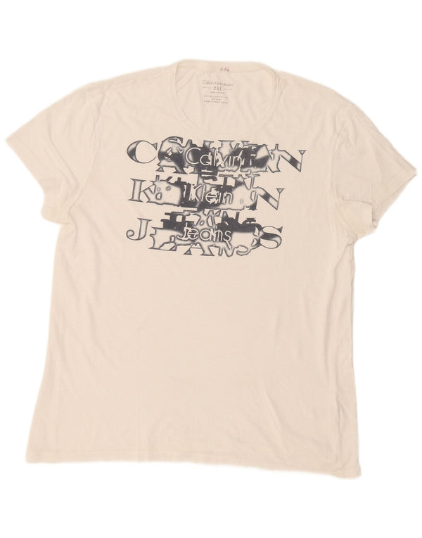 Męska koszulka z grafiką Calvin Klein Jeans, 2XL, biała bawełna