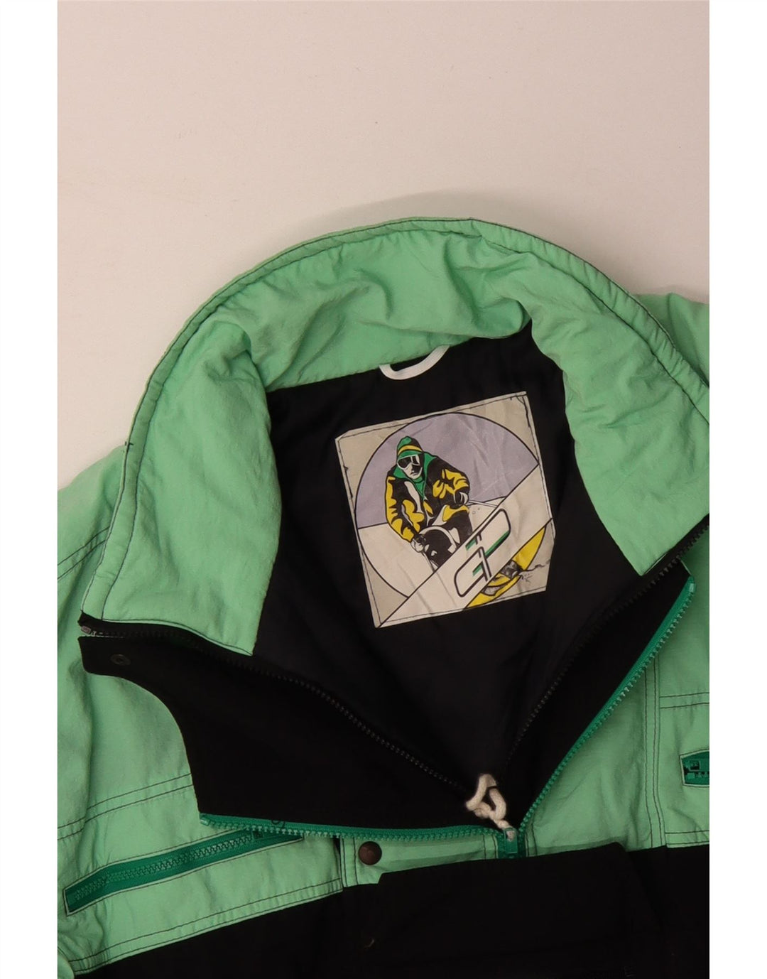 Męski kombinezon narciarski VINTAGE, duży, turkusowy poliamid z blokami kolorów