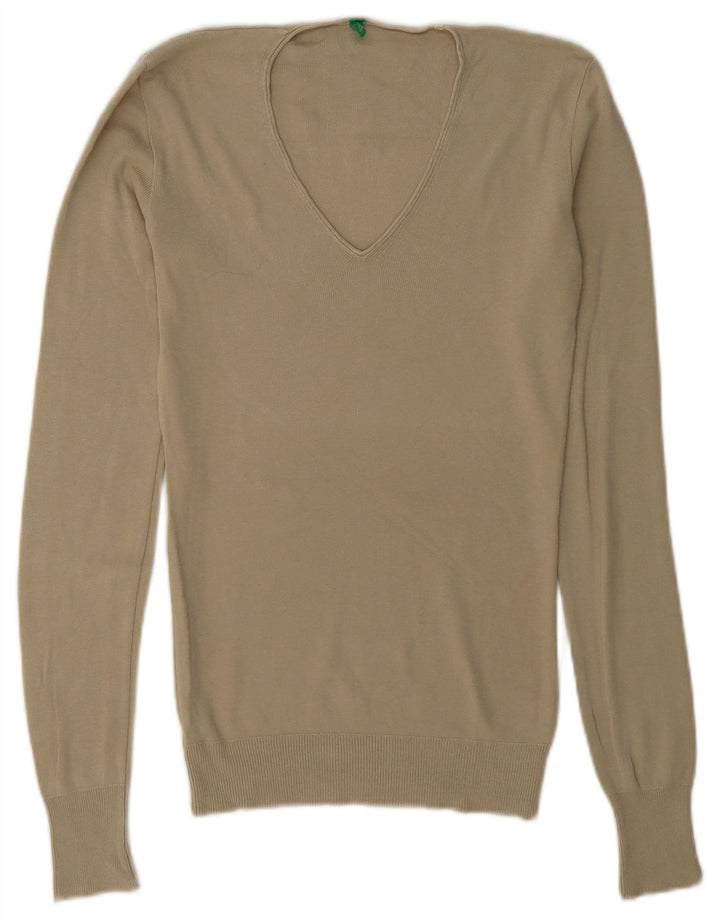 Sweter damski Benetton z dekoltem w kształcie litery V, UK 8, mały beż