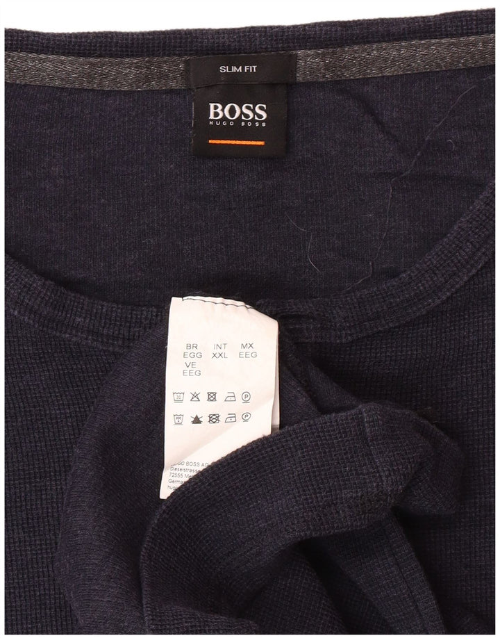 HUGO BOSS Męski top slim fit z długim rękawem, 2XL, granatowy, bawełniany