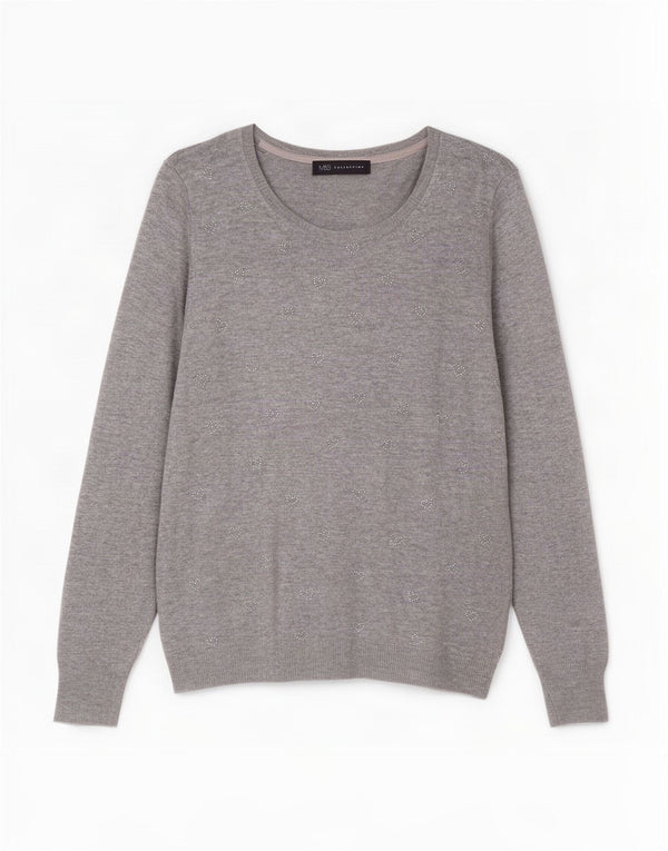 Marks & Spencer Damski sweter z dekoltem w łódkę, UK 10, mały, szary, nakrapiany