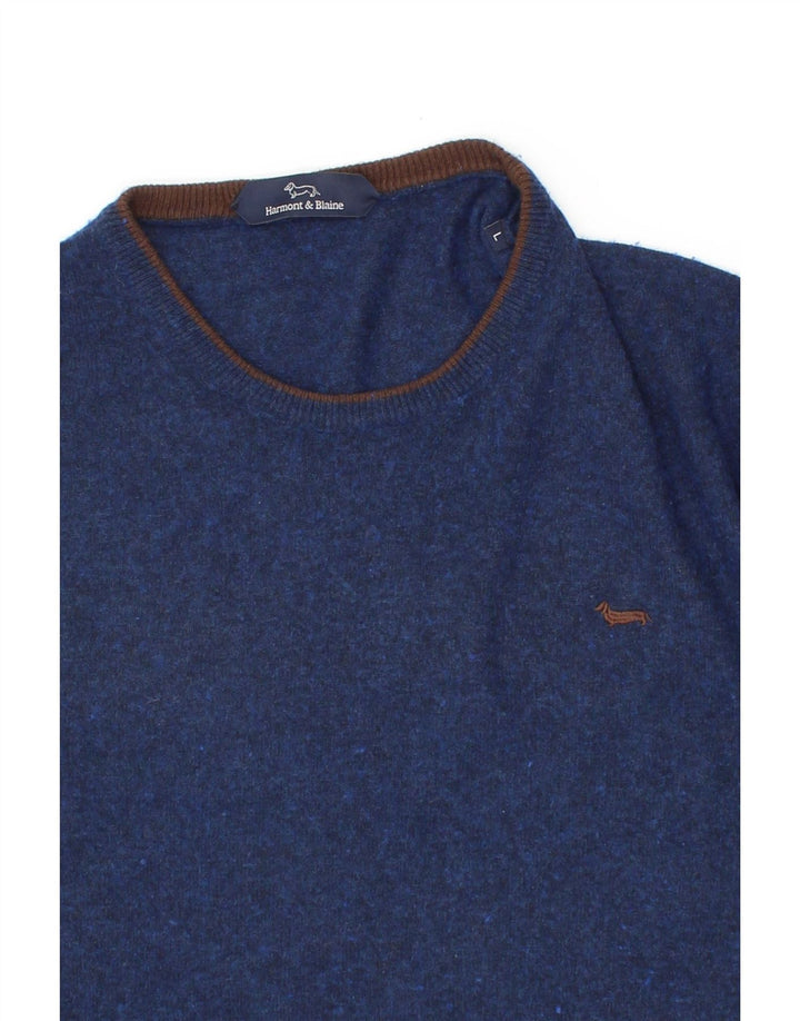 HARMONT & BLAINE Męski sweter z okrągłym dekoltem, duży, granatowy, wełniany