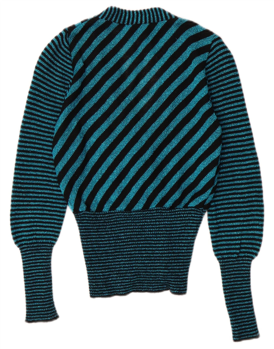 Sweter damski w stylu vintage z dekoltem w kształcie litery V, UK 6 XS, w turkusowe paski