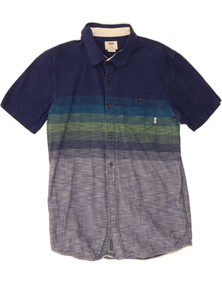VANS Mens Short Sleeve Shirt Medium Blue Colourblock Cotton Vintage Vans and Second-Hand Vans from Messina Hembry 