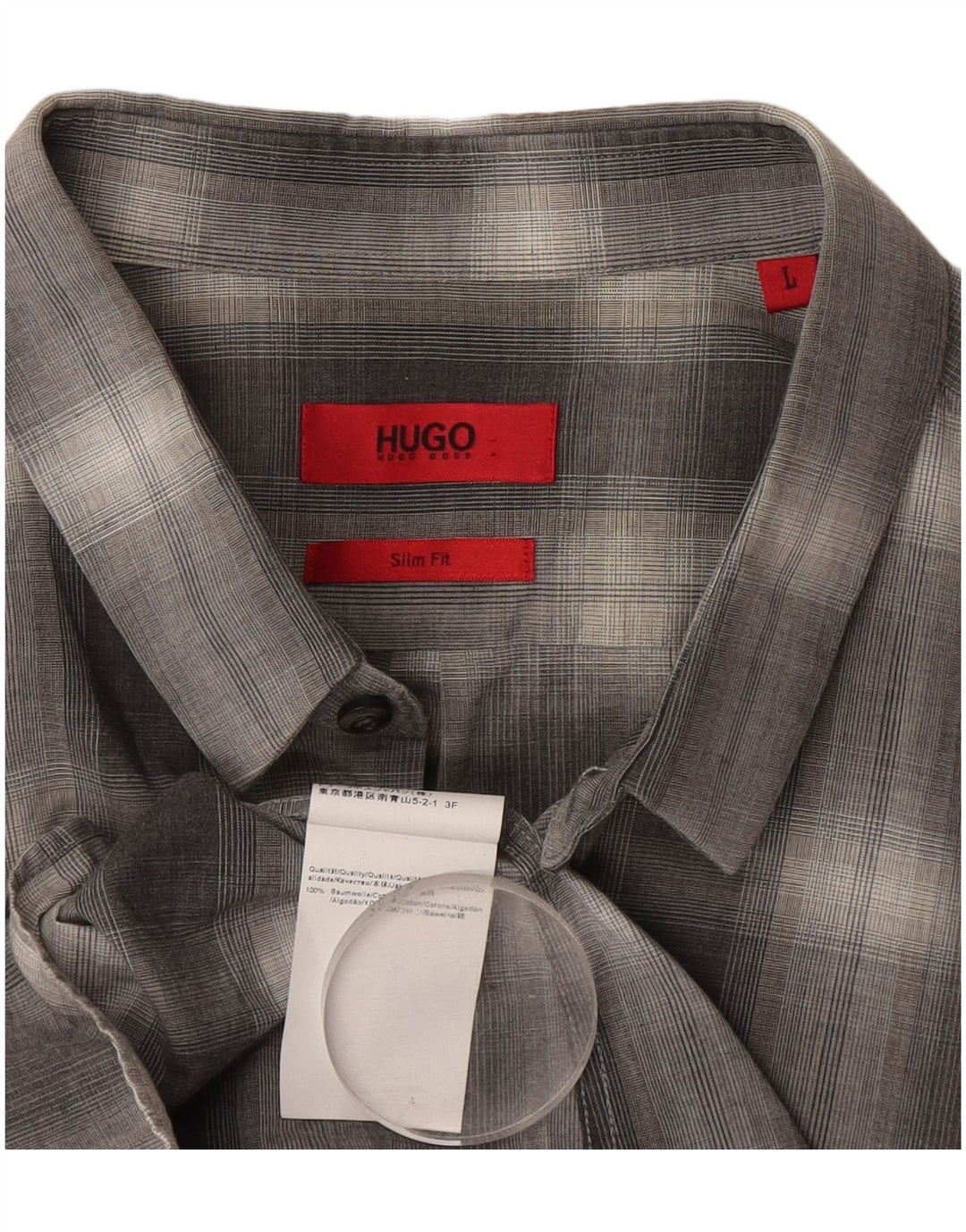 Męska koszula slim fit Hugo Boss, duża, szara, bawełniana krata