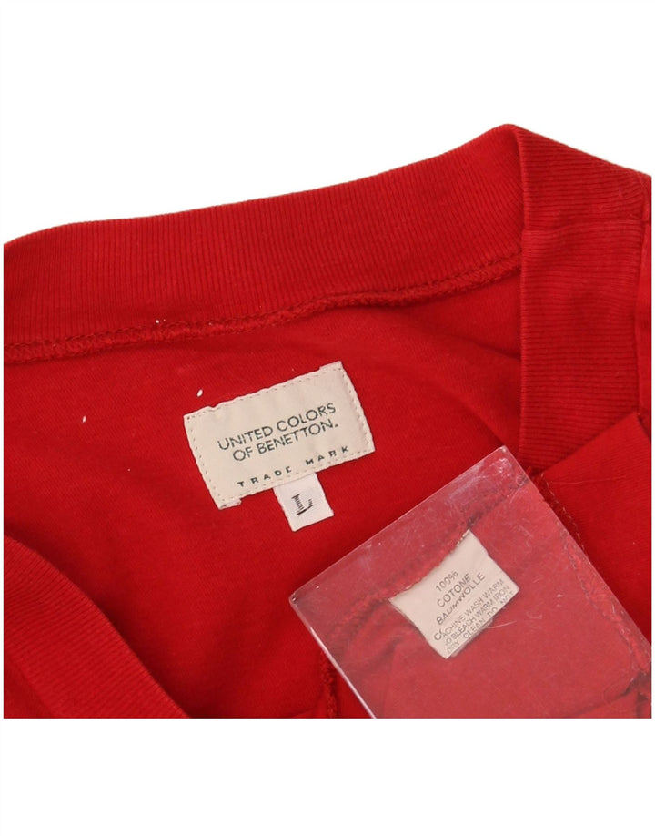 BENETTON Mens Top Long Sleeve Large Red Cotton