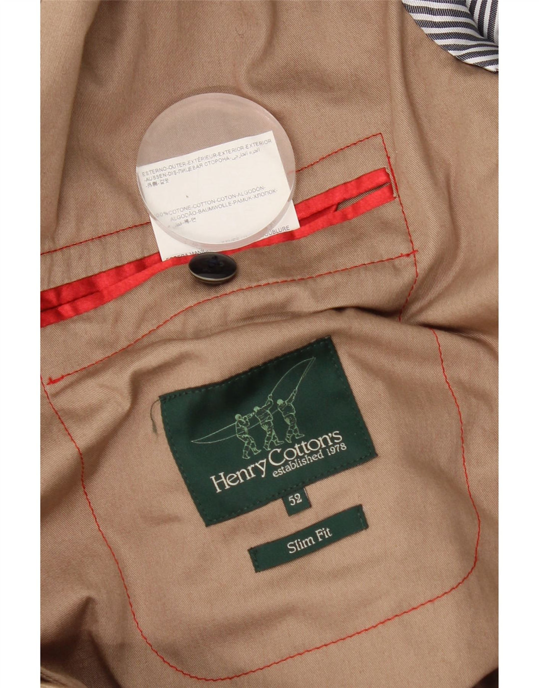 Męska marynarka Henry Cottons zapinana na 2 guziki, slim fit IT 52 XL, beżowa bawełna