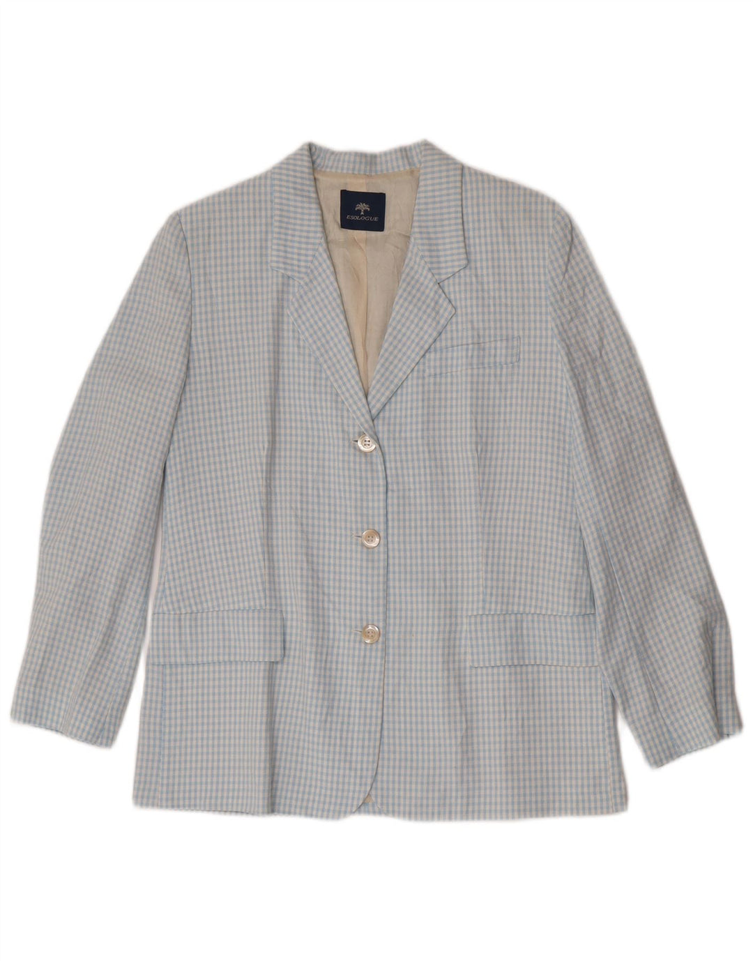 Vintage damski zestaw z 3 guzikami i 2 częściami IT 46, duża niebieska wiskoza w kratkę