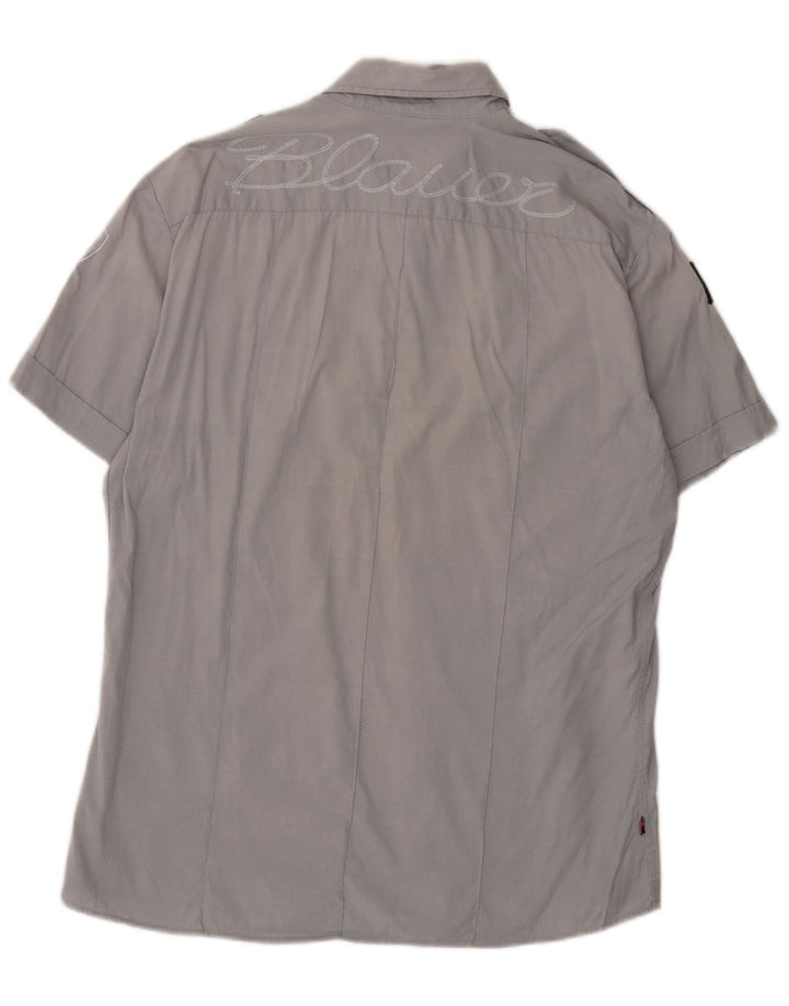 Męska koszula z krótkim rękawem Blauer z grafiką, 2XL, szara, bawełniana
