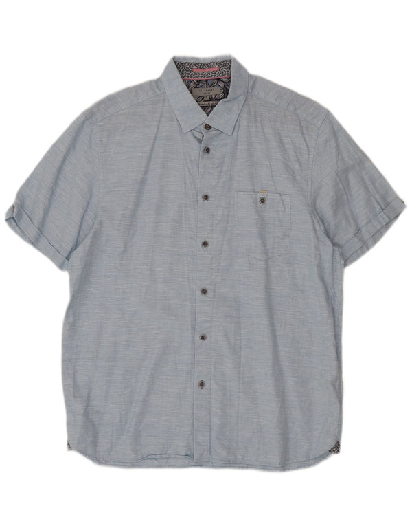 Ted Baker Męska koszula z krótkim rękawem, rozmiar 5 XL, niebieska, bawełniana w plamki
