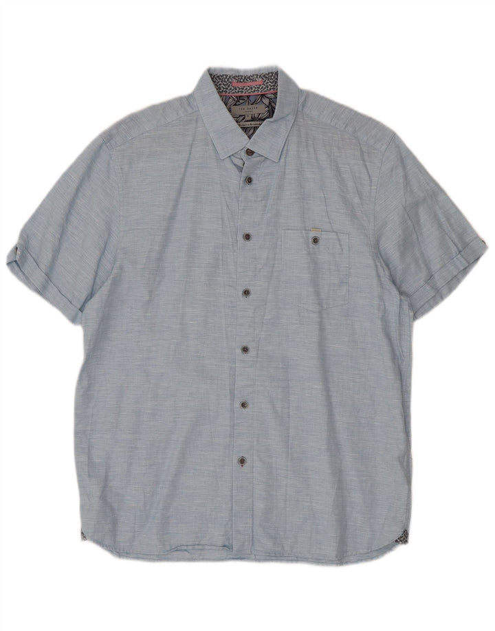 Ted Baker Męska koszula z krótkim rękawem, rozmiar 5 XL, niebieska, bawełniana w plamki