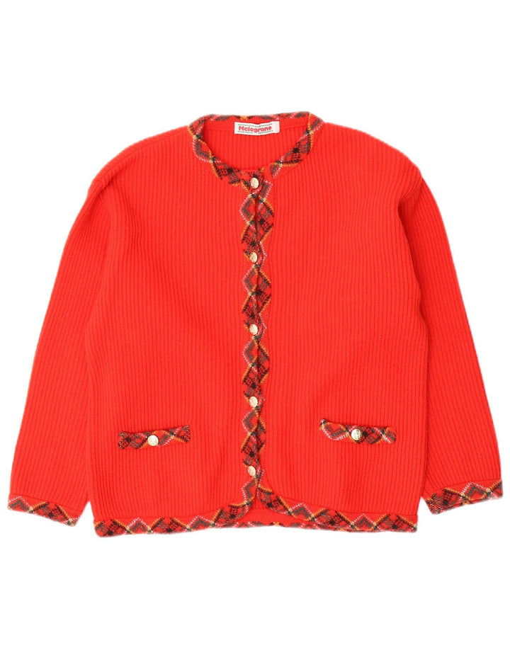 Sweter damski w stylu vintage, kardigan UK 12, średni czerwony Argyle/diamentowa wełna