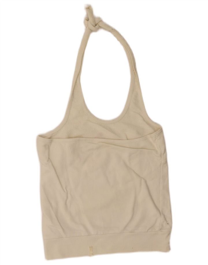 Damska koszulka Puma Graphic Crop Halter UK 16, duża w kolorze złamanej bieli