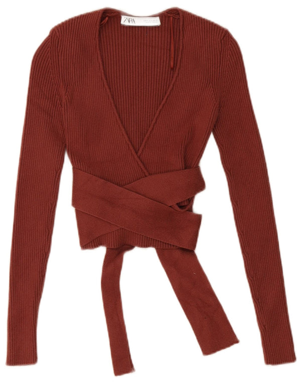 Damski kardigan kopertowy z długim rękawem Zara UK 8 Small Brown Wiskoza